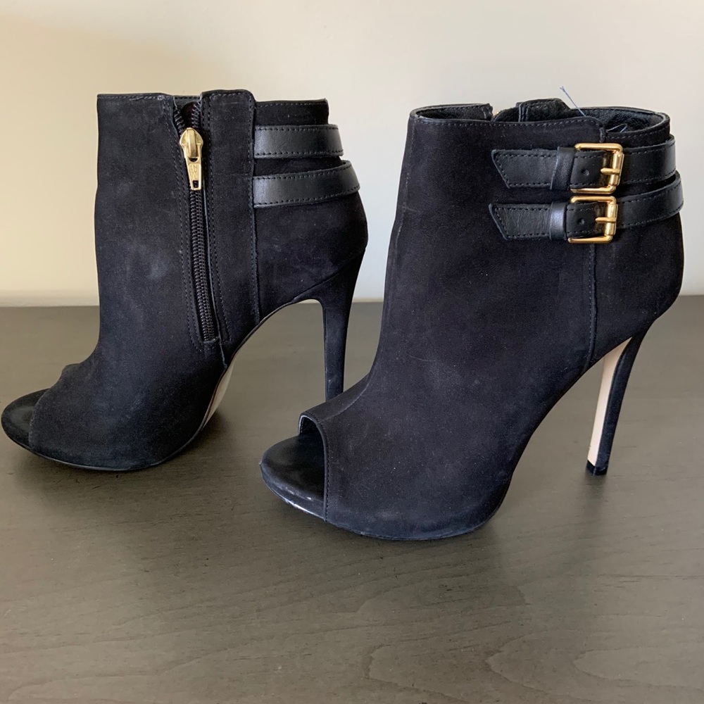 Steve Madden open toe black suede booties - Picture 4 of 11